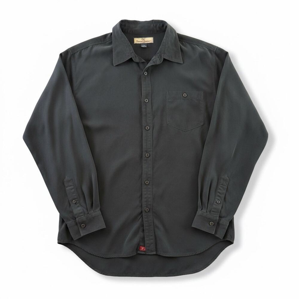 Tommy Bahama Men’s XL 100% Silk Long Sleeve Button Up Shirt Black Pocket
